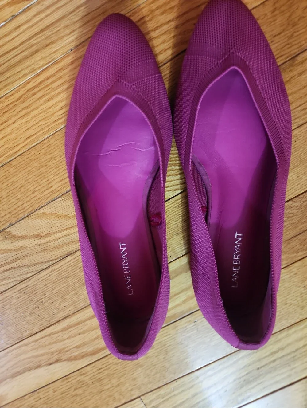 Lane Bryant Knit Slip-On Magenta Pointed-Toe Ballet Flats